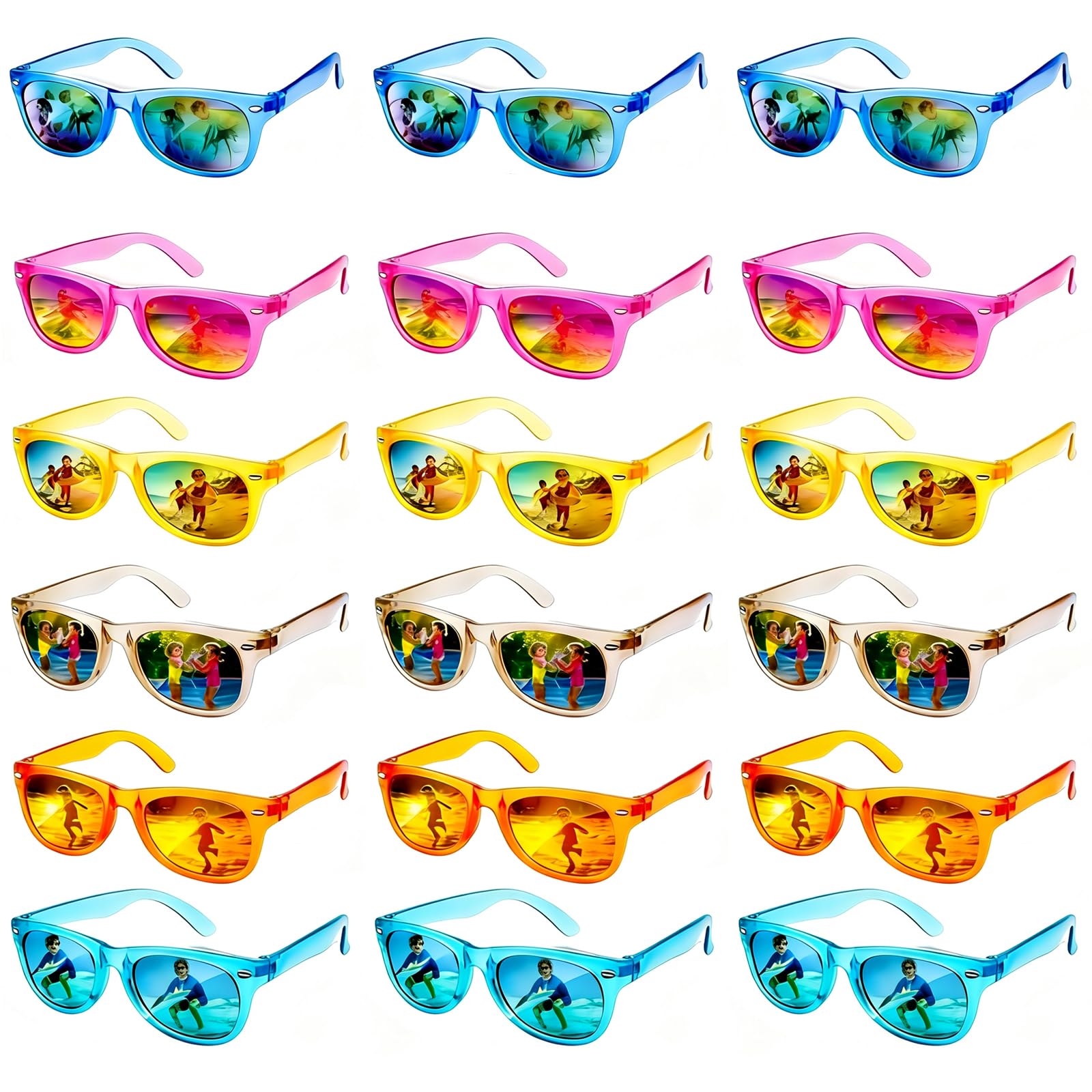 Hldgras 18 Pack Kids Sunglasses - UV400 Polarized Neon Party Favors for Ages 3-8