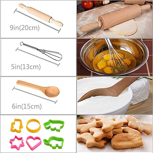 HmiL-U 13-Piece Kids Chef Set with Apron, Hat & Baking Tools for Girls Ages 3-10 (Cake Theme)