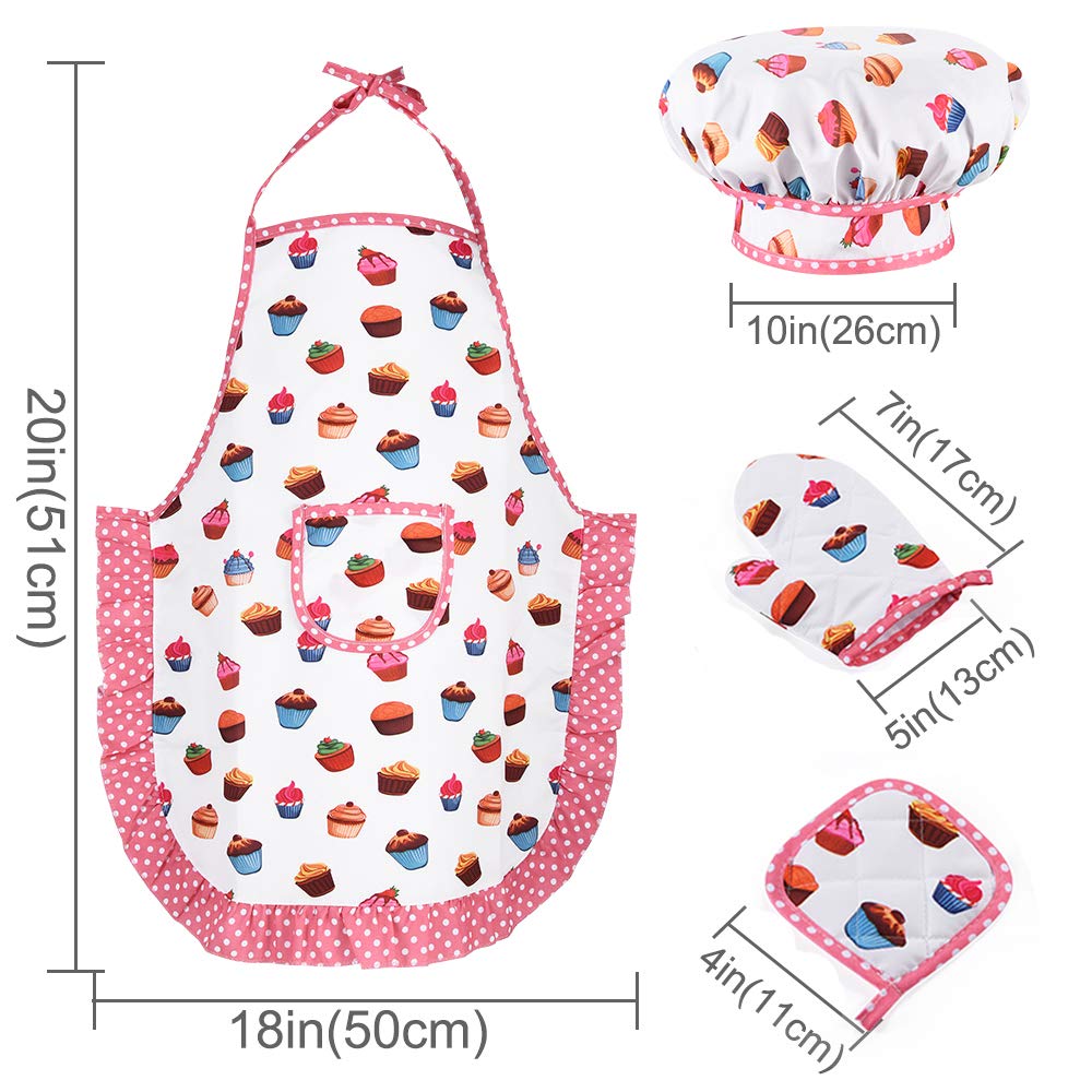 HmiL-U 13-Piece Kids Chef Set with Apron, Hat & Baking Tools for Girls Ages 3-10 (Cake Theme)