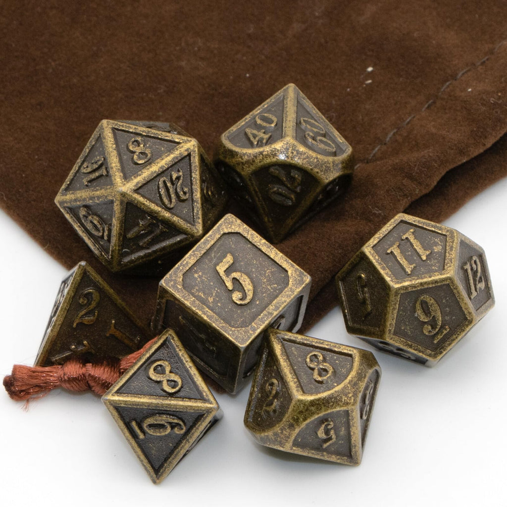 HNCCESG Metal Dice Set 7-Piece Polyhedral for D&D Pathfinder - Antique Bronze