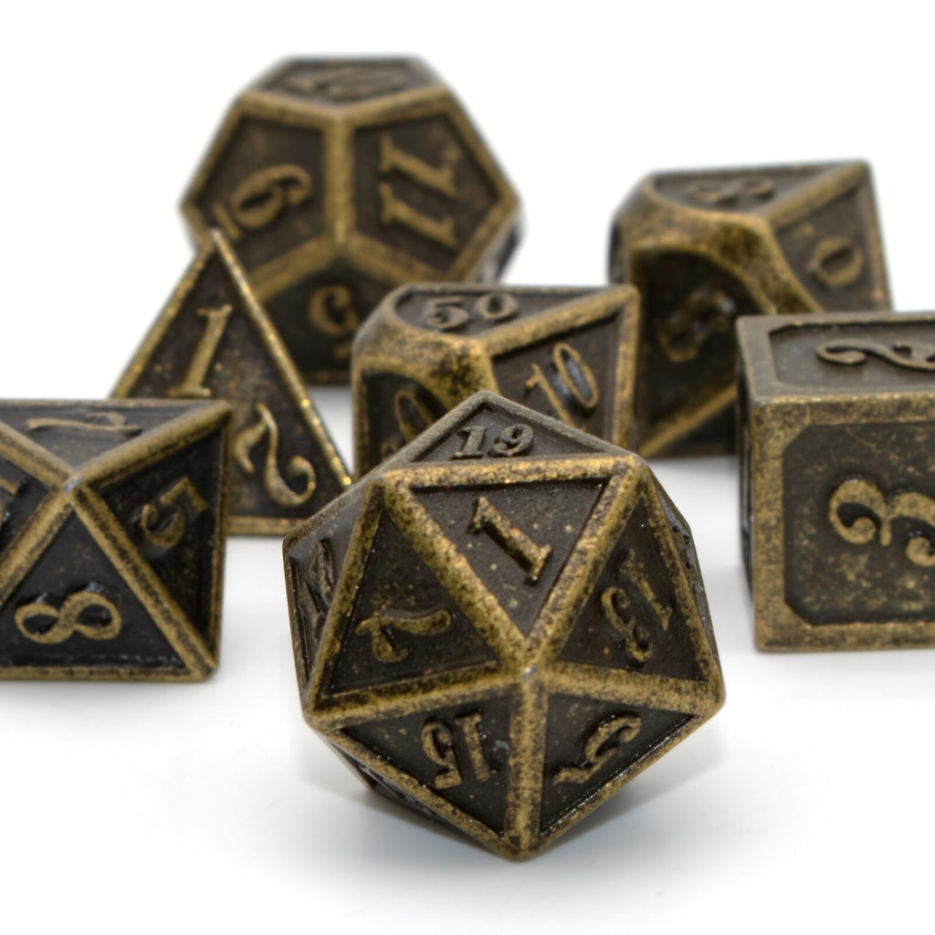 HNCCESG Metal Dice Set 7-Piece Polyhedral for D&D Pathfinder - Antique Bronze