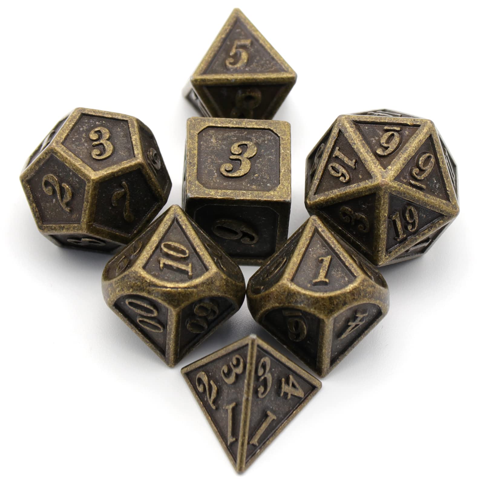 HNCCESG Metal Dice Set 7-Piece Polyhedral for D&D Pathfinder - Antique Bronze