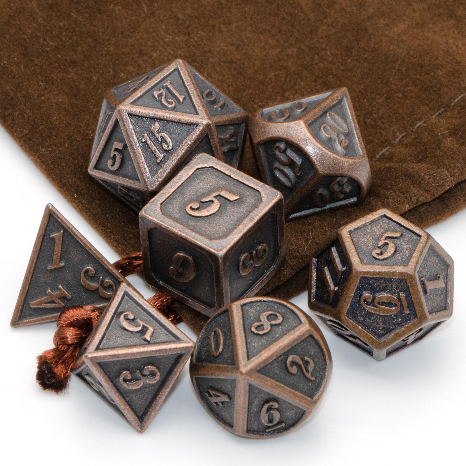 HNCCESG Metal Dice Set – Antique Copper Polyhedral (7-Piece) for D&D and RPG Games