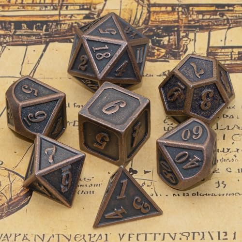 HNCCESG Metal Dice Set – Antique Copper Polyhedral (7-Piece) for D&D and RPG Games
