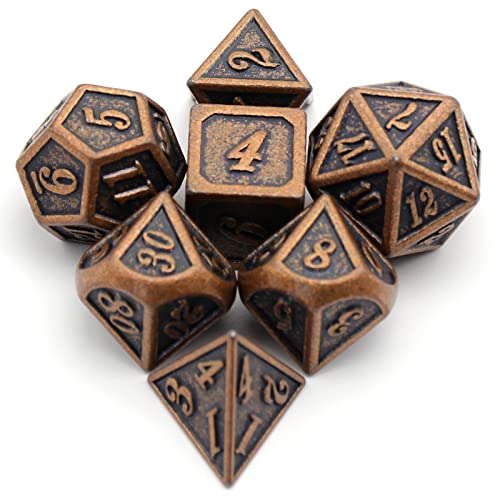HNCCESG Metal Dice Set – Antique Copper Polyhedral (7-Piece) for D&D and RPG Games