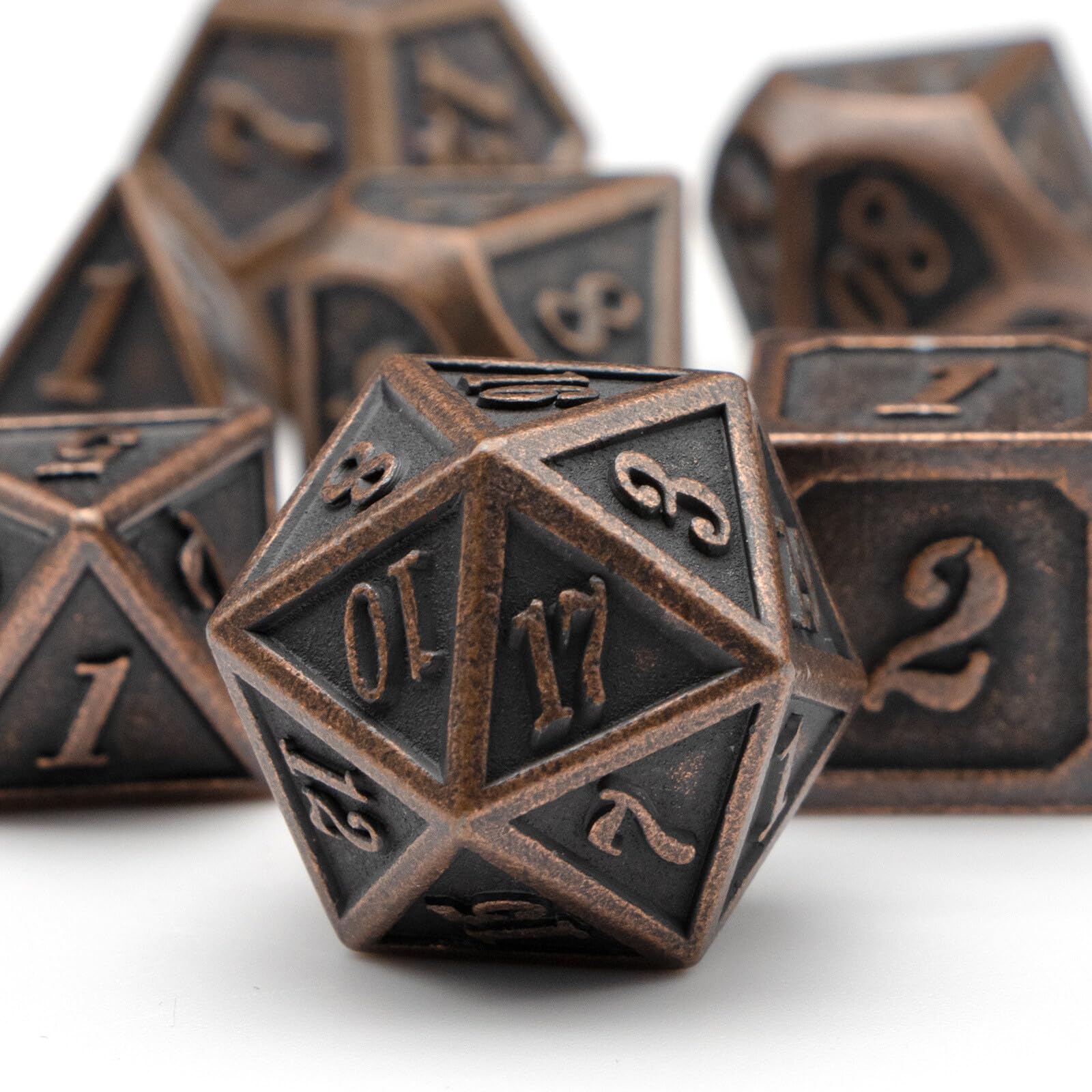 HNCCESG Metal Dice Set – Antique Copper Polyhedral (7-Piece) for D&D and RPG Games