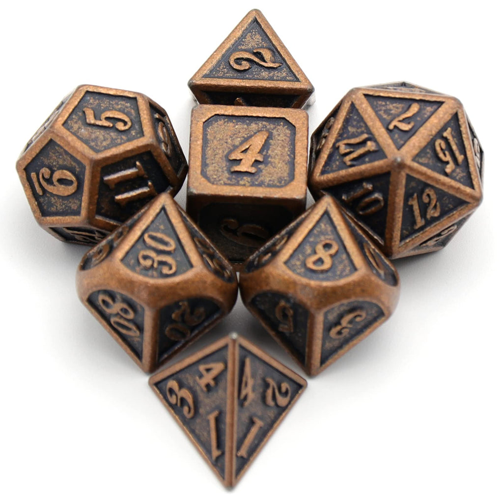 HNCCESG Metal Dice Set – Antique Copper Polyhedral (7-Piece) for D&D and RPG Games