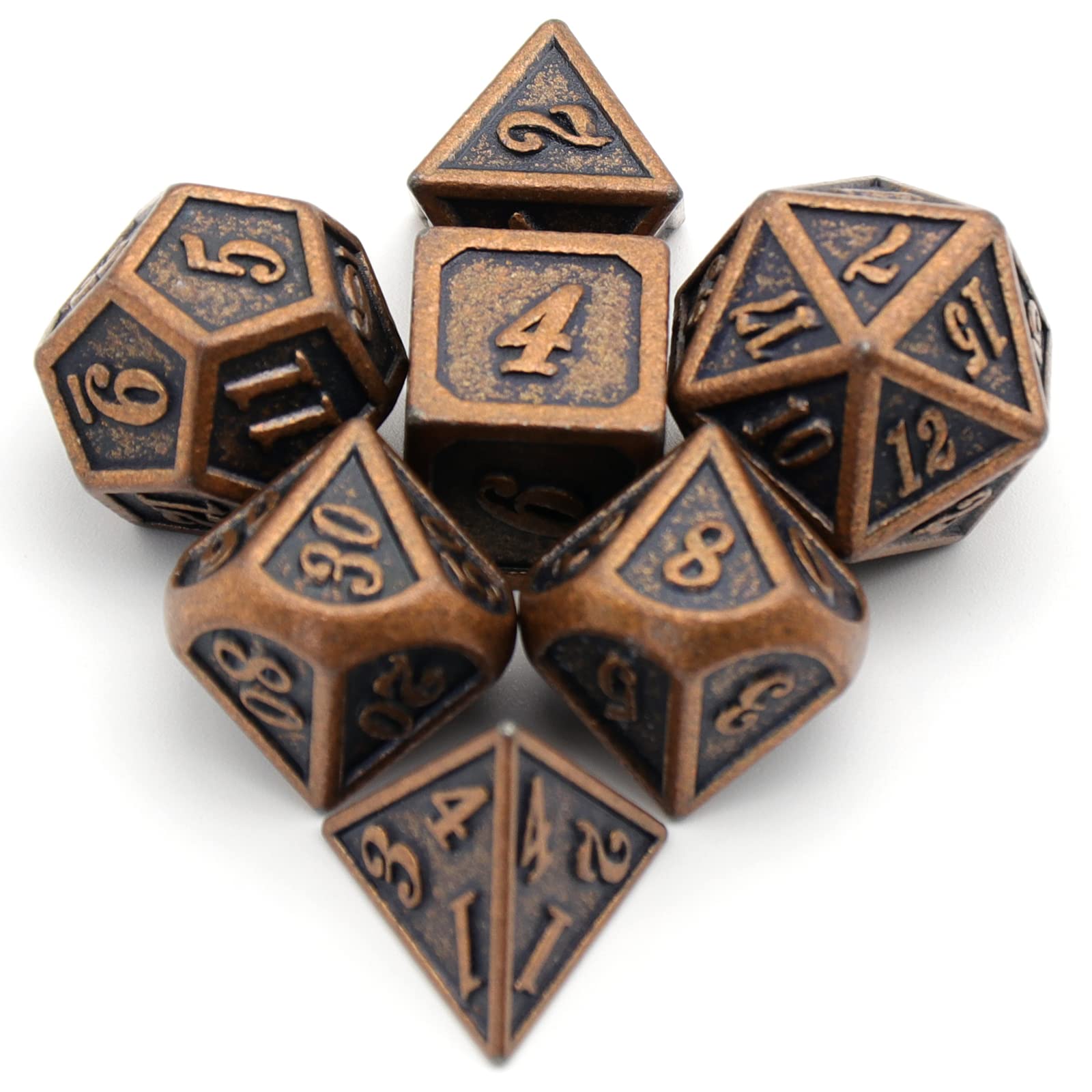 HNCCESG Metal Dice Set – Antique Copper Polyhedral (7-Piece) for D&D and RPG Games