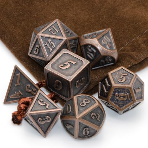 HNCCESG Metal Dice Set – Antique Copper Polyhedral (7-Piece) for D&D and RPG Games