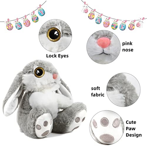 HO-EF 8.5" Gray Easter Bunny Plush – Soft Floppy-Eared Stuffed Animal with Machine Washable Design