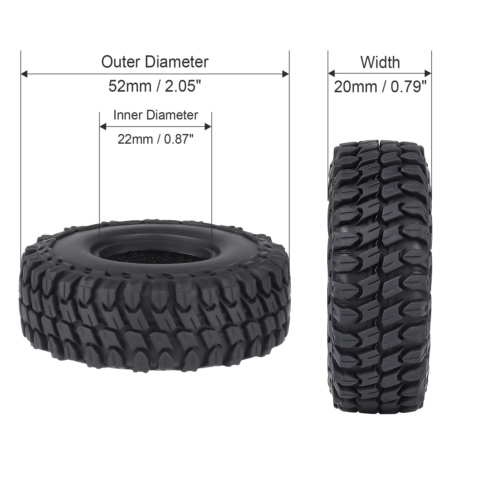 Hobbypark 1.0 Soft Rubber Rock Crawler Tires for 1/18 TRX4M and SCX24 – 4 Pack (52x20mm)