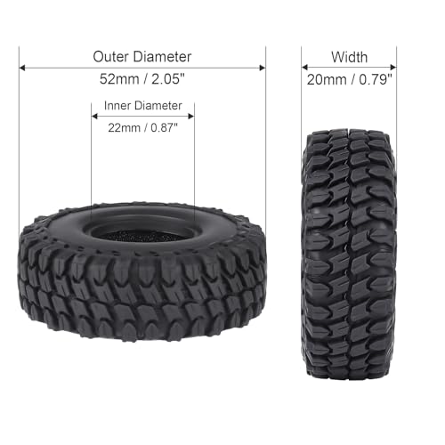 Hobbypark 1.0 Soft Rubber Rock Crawler Tires for 1/18 TRX4M and SCX24 – 4 Pack (52x20mm)