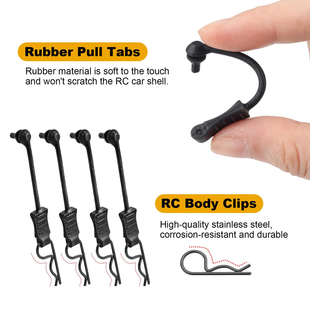 HobbyPark 20-Pack RC Car Body Clips with Rubber Pull Tabs for 1/10 1/8 Scale