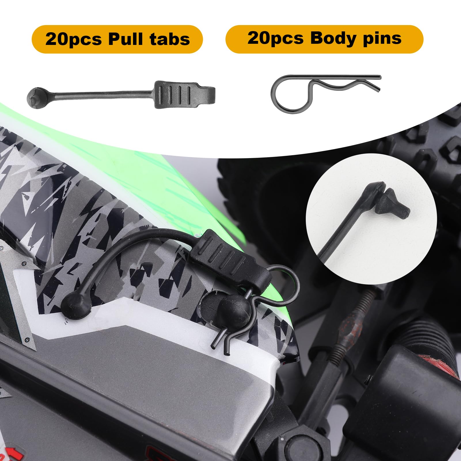 HobbyPark 20-Pack RC Car Body Clips with Rubber Pull Tabs for 1/10 1/8 Scale