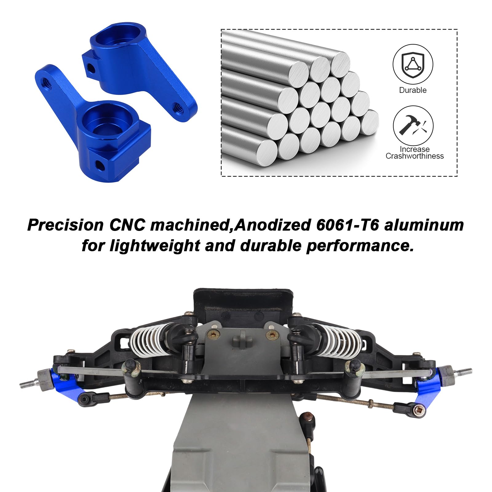 Hobbypark Aluminum Front Steering Blocks for Traxxas Slash 2WD, Rustler, Stampede, Bandit – Navy Blue Anodized (Pair)