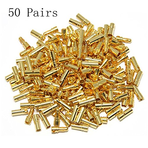 Hobbypower 3.5mm Gold Bullet Connectors – 50 Pairs Male & Female for RC Batteries ESC