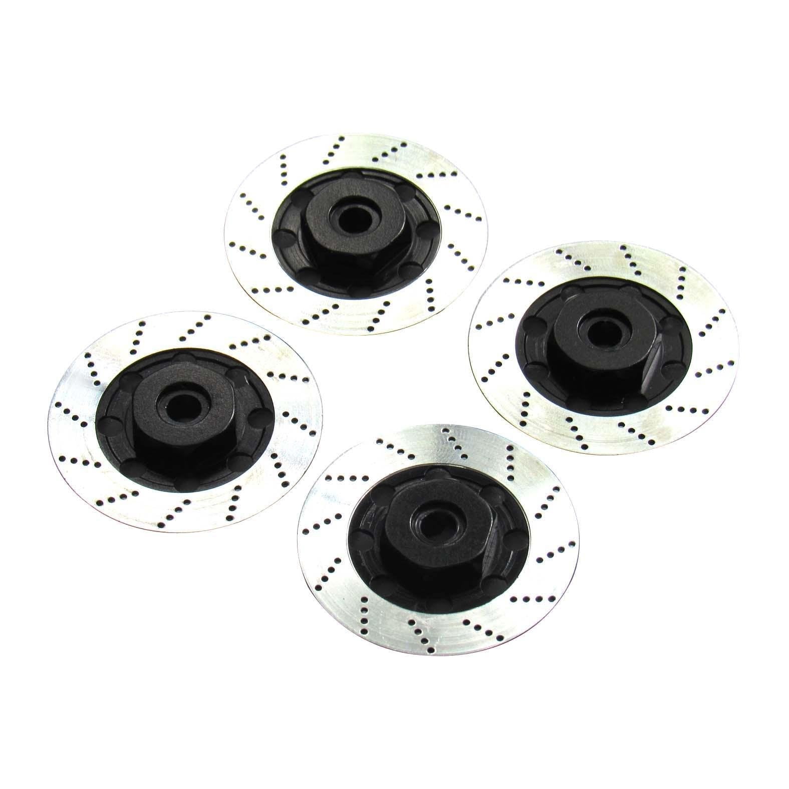 Hobbypower Aluminum 12mm Hex Hub Brake Discs for 1/10 On-Road RC Cars (4-Pack, Black & Silver)