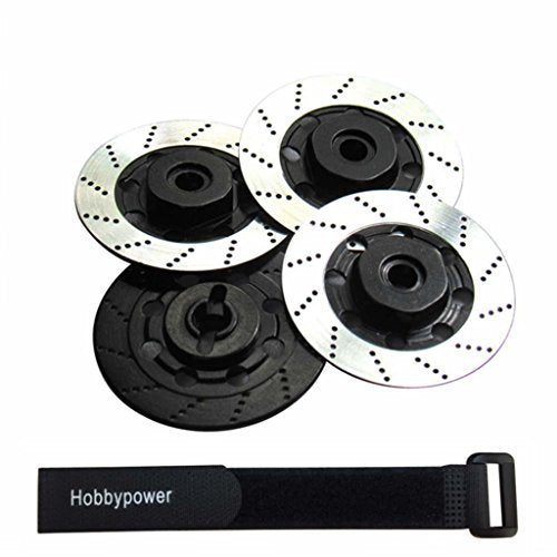 Hobbypower Aluminum 12mm Hex Hub Brake Discs for 1/10 On-Road RC Cars (4-Pack, Black & Silver)