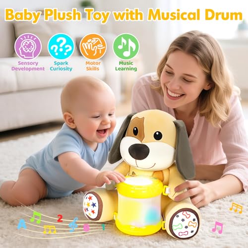 Hodurgyi Puppy Musical Plush Toy for 6-12 Months: Lights, Songs, ABCs, Animal Sounds, Detachable Drum