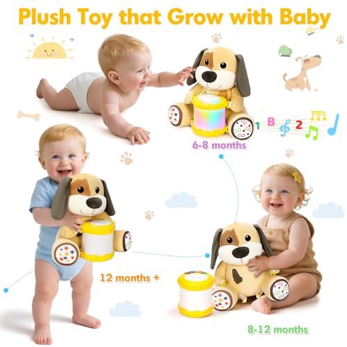 Hodurgyi Puppy Musical Plush Toy for 6-12 Months: Lights, Songs, ABCs, Animal Sounds, Detachable Drum
