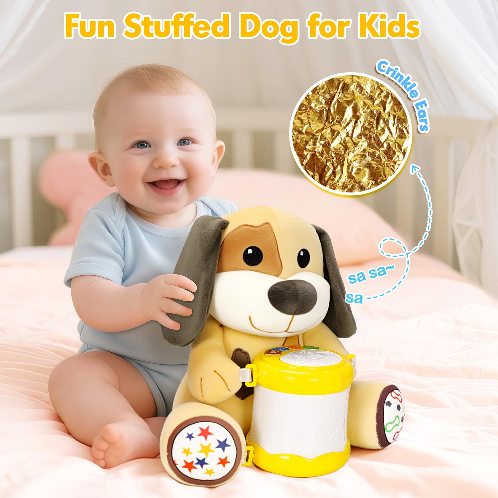 Hodurgyi Puppy Musical Plush Toy for 6-12 Months: Lights, Songs, ABCs, Animal Sounds, Detachable Drum
