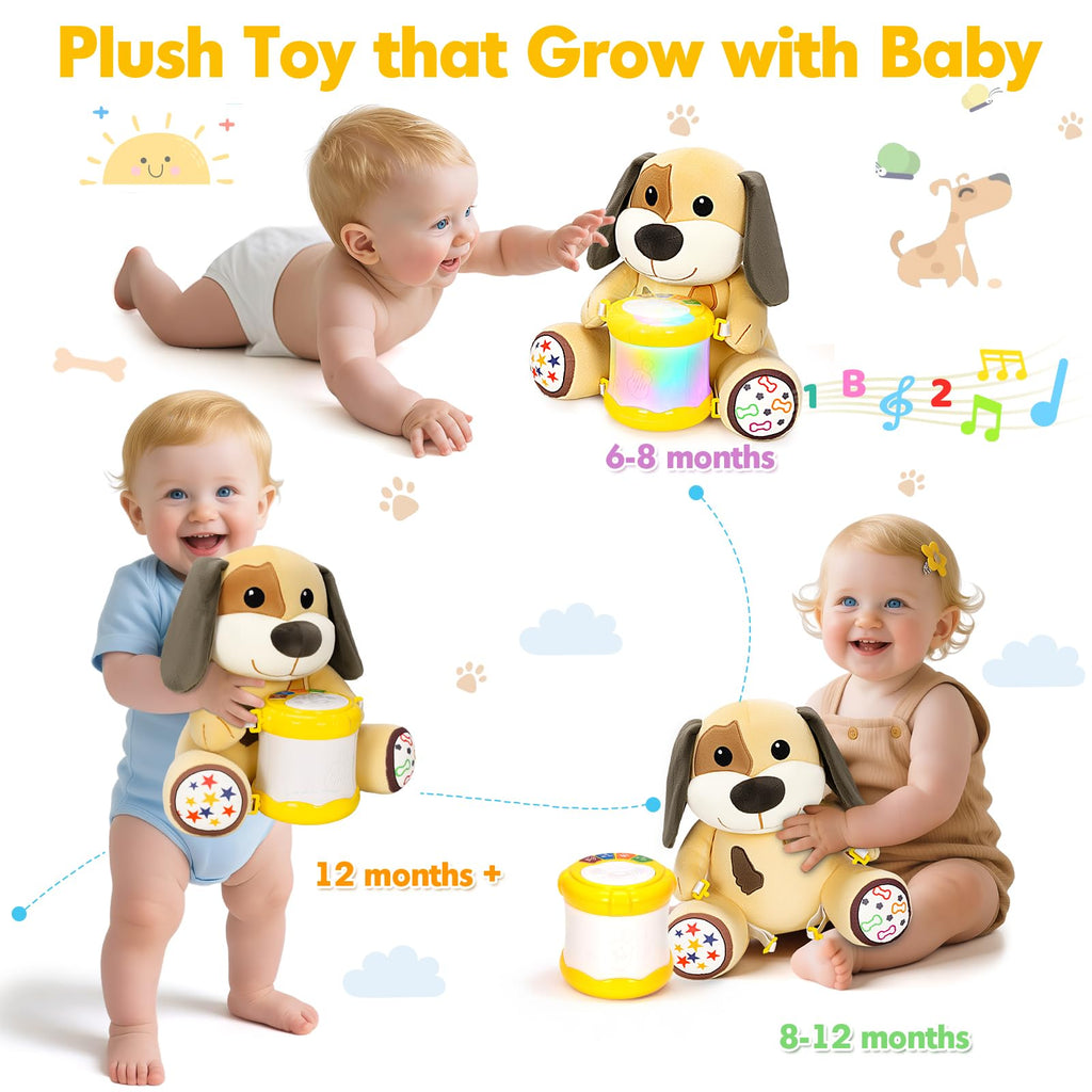 Hodurgyi Puppy Musical Plush Toy for 6-12 Months: Lights, Songs, ABCs, Animal Sounds, Detachable Drum