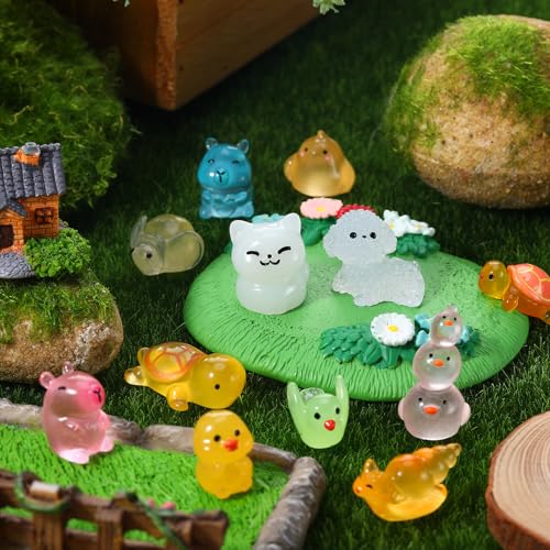 Hoemwarm 100-Piece Glow-in-the-Dark Mini Resin Animals – Unique Figurines for Dollhouse, Garden, Aquarium & DIY Decor