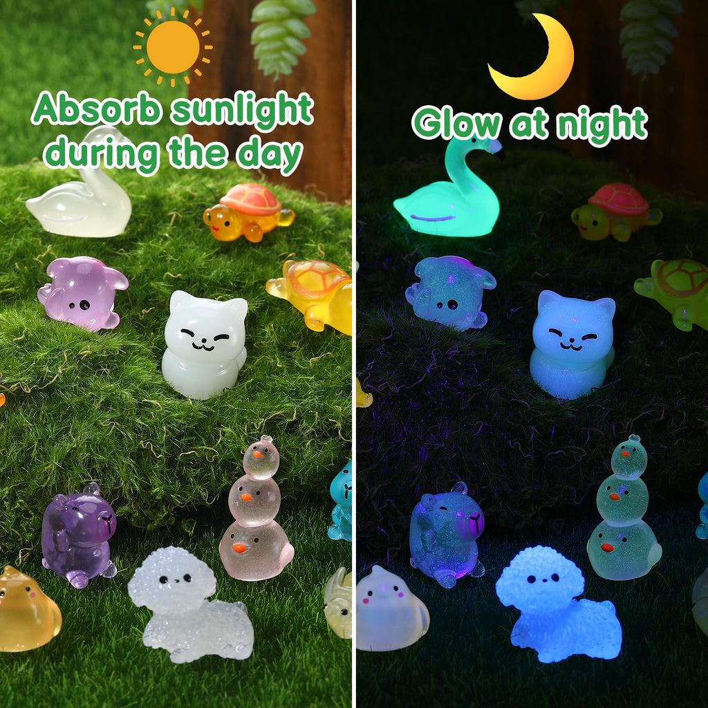 Hoemwarm 100-Piece Glow-in-the-Dark Mini Resin Animals – Unique Figurines for Dollhouse, Garden, Aquarium & DIY Decor