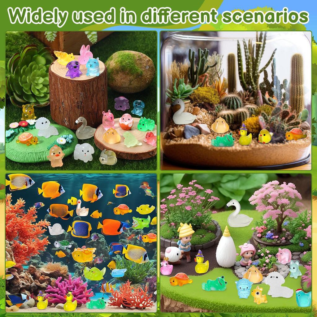 Hoemwarm 100-Piece Glow-in-the-Dark Mini Resin Animals – Unique Figurines for Dollhouse, Garden, Aquarium & DIY Decor