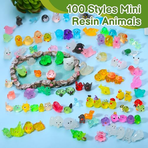 Hoemwarm 100-Piece Glow-in-the-Dark Mini Resin Animals – Unique Figurines for Dollhouse, Garden, Aquarium & DIY Decor