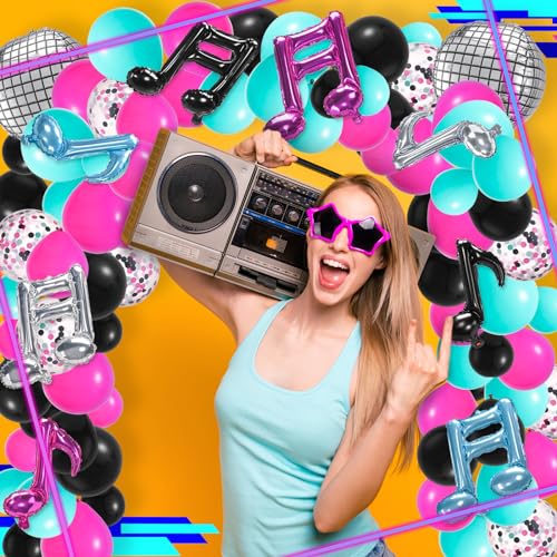 Hoemwarm 140-Piece Music Balloon Arch Kit – Rose Red, Blue, Black, Silver for Karaoke Parties & DJ Events