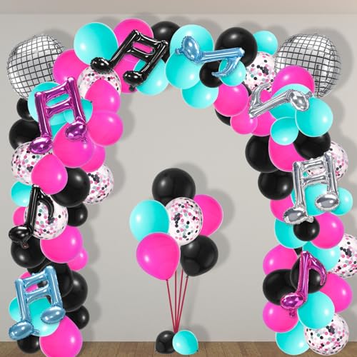 Hoemwarm 140-Piece Music Balloon Arch Kit – Rose Red, Blue, Black, Silver for Karaoke Parties & DJ Events