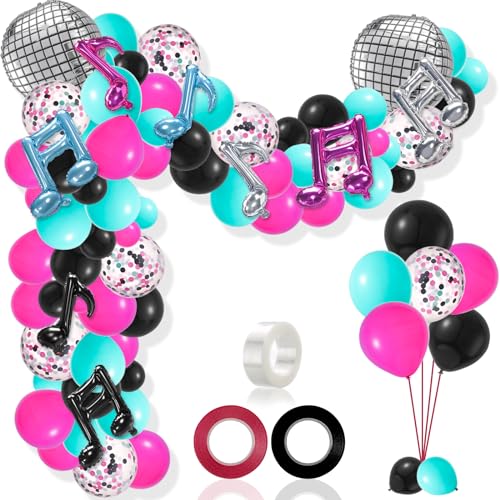 Hoemwarm 140-Piece Music Balloon Arch Kit – Rose Red, Blue, Black, Silver for Karaoke Parties & DJ Events