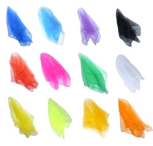 Hoerev 12-Pack Juggling Scarves: 24x24 Inch Silk Scarves in 12 Mixed Colors for Kids