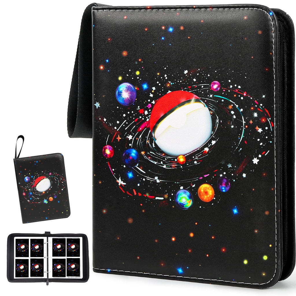 HOHOM 400-Pocket Trading Card Binder – Starlit Sky – Faux Leather Storage for Sports Cards (50 Removable Sleeves)