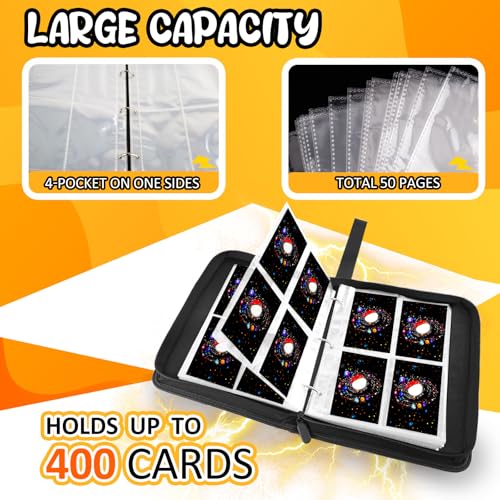 HOHOM 400-Pocket Trading Card Binder – Starlit Sky – Faux Leather Storage for Sports Cards (50 Removable Sleeves)