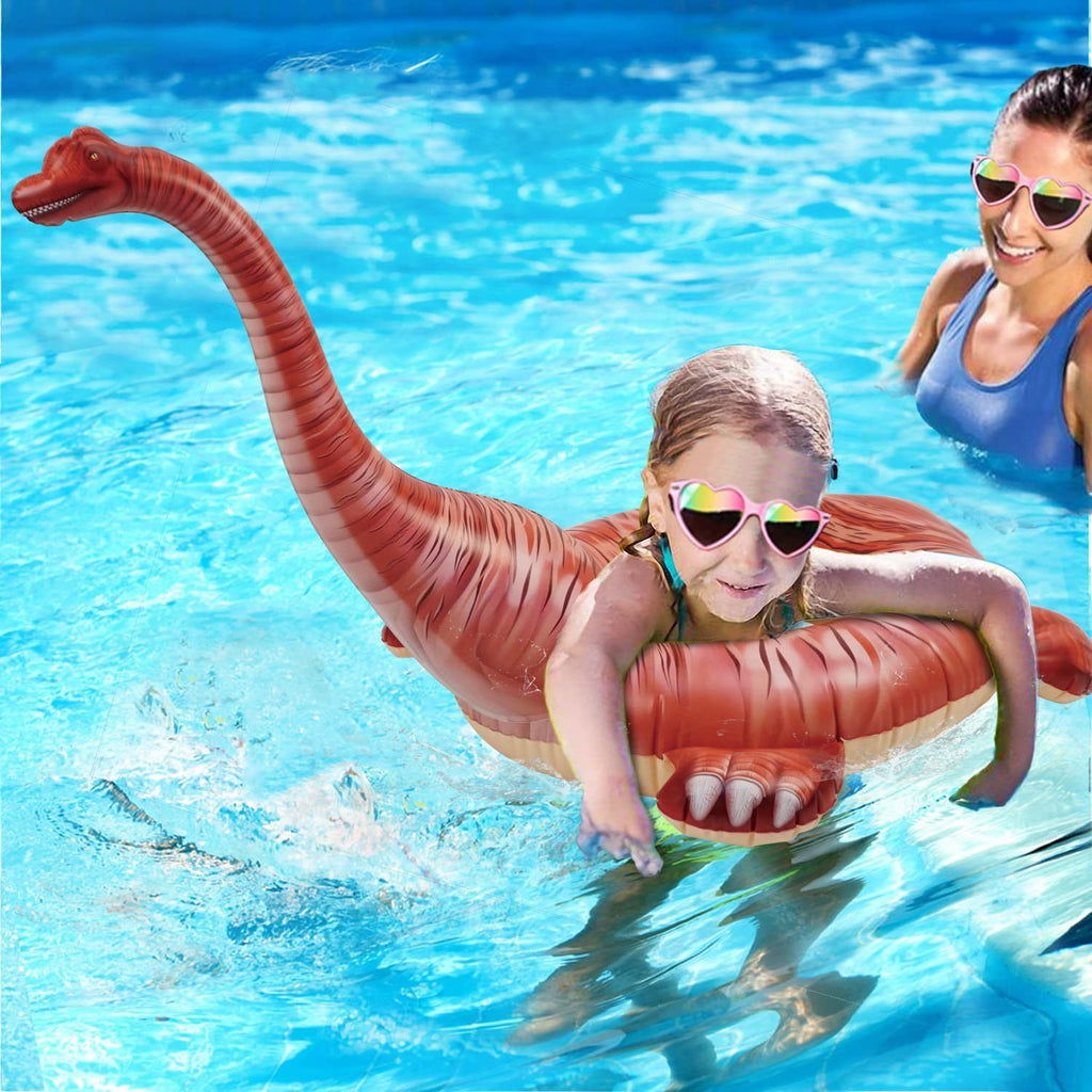 HOHQB Inflatable Dinosaur Pool Floats for Kids - Lifelike Raptor, Brachiosaurus, Triceratops Floaties