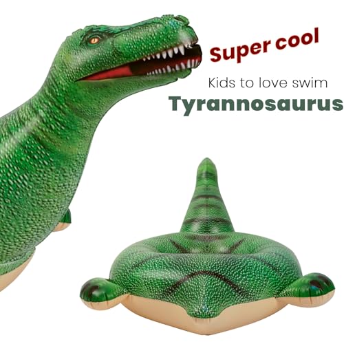 HOHQB Lifelike Inflatable Dinosaur Pool Float for Kids – 37" Green Dino Ring for Ages 3-12