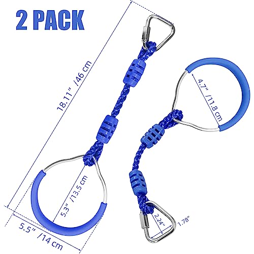 Hokilands 2-Pack Blue Ninja Rings for Obstacle Course, Monkey Bars, Heavy Duty 300 lbs Capacity