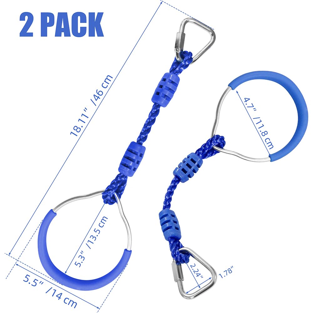 Hokilands 2-Pack Blue Ninja Rings for Obstacle Course, Monkey Bars, Heavy Duty 300 lbs Capacity