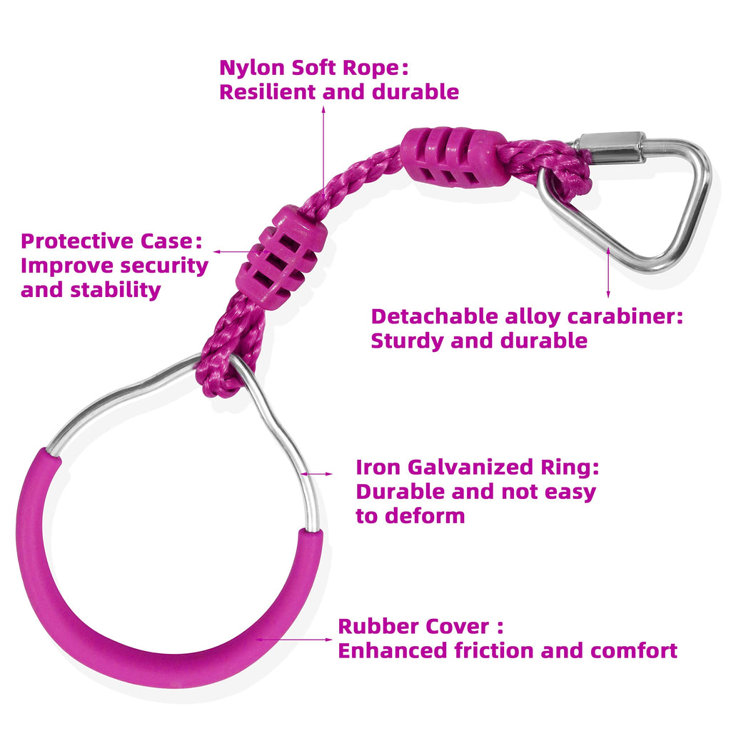 Hokilands 2-Pack Purple Ninja Obstacle Course Rings - Heavy Duty Swing Trapeze Bars for Kids, 300 lbs Capacity