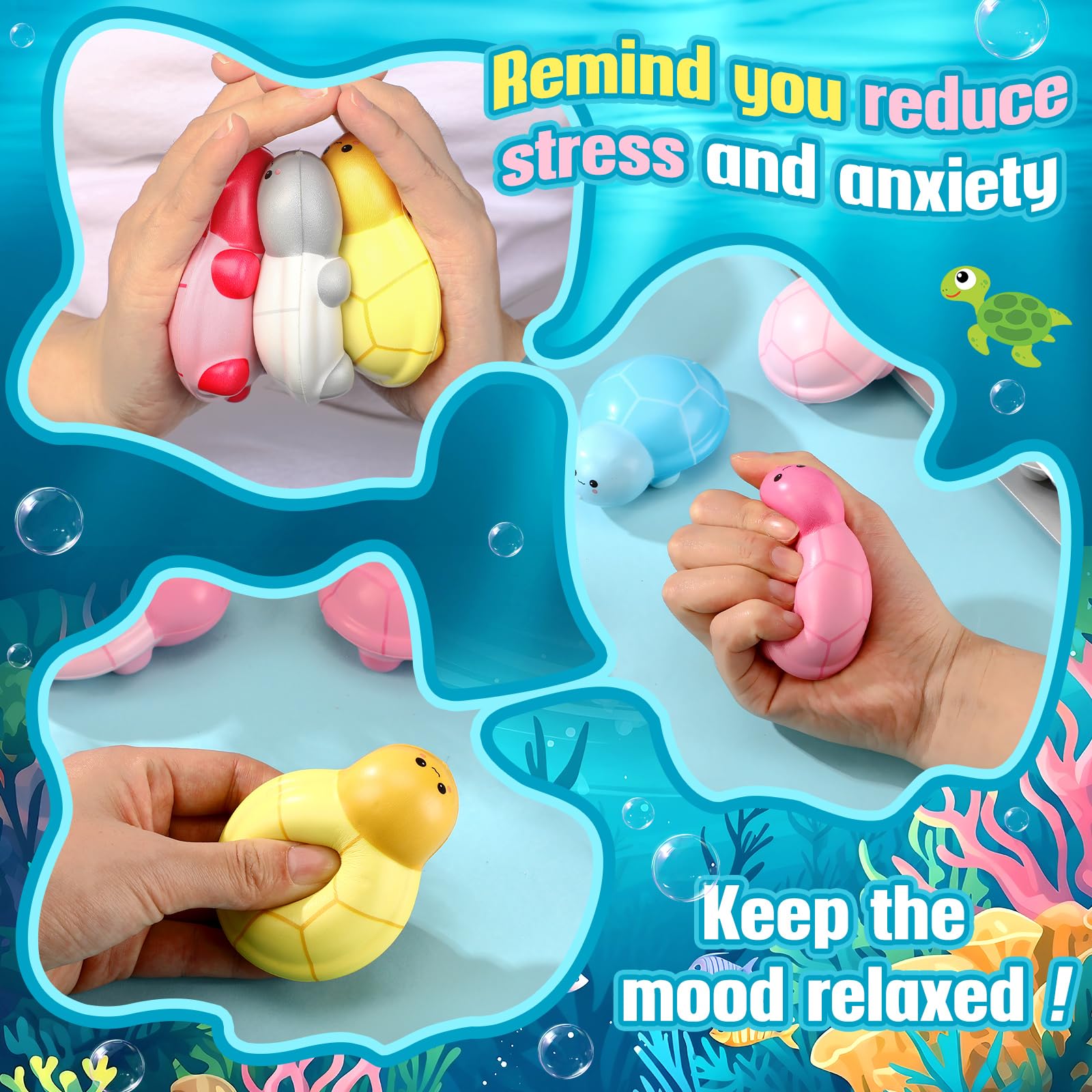 Hollowfly 12-Pack Turtle Stress Balls – Colorful Foam Squeeze Toys for Anxiety Relief, Party Favors, Office Gifts