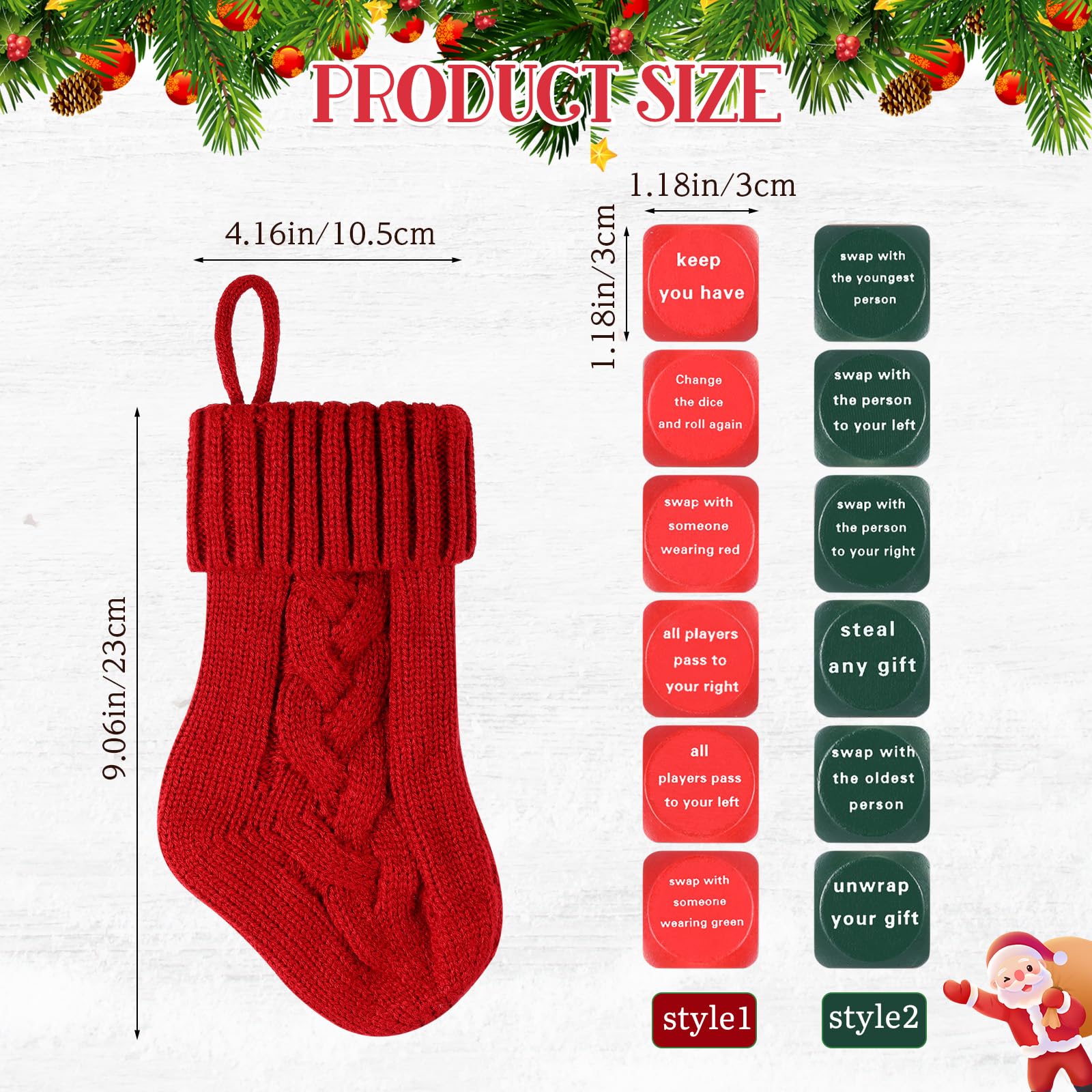Hollowfly Christmas Dice Game – 6 Gift Exchange Dice with Stocking, Red & Green