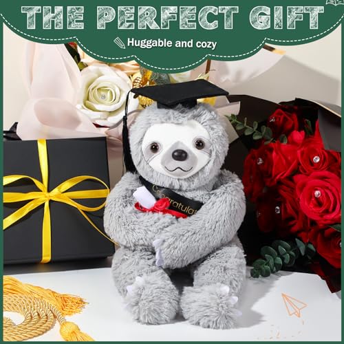 Hollowfly Class of 2026 Graduation Sloth Plush - Soft Stuffed Animal with Cap and Gift Bag, 13.4 Inch