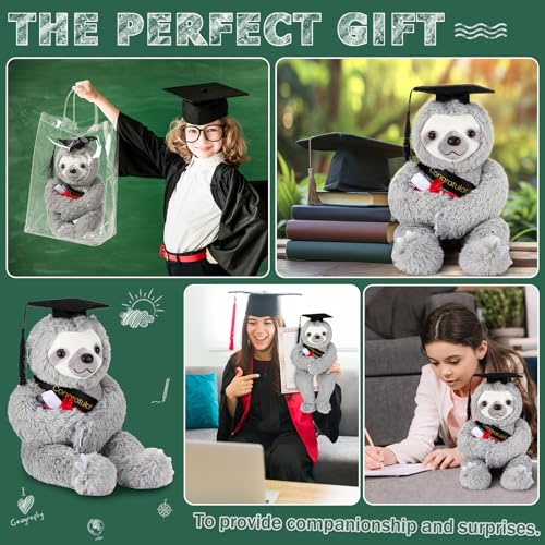Hollowfly Class of 2026 Graduation Sloth Plush - Soft Stuffed Animal with Cap and Gift Bag, 13.4 Inch