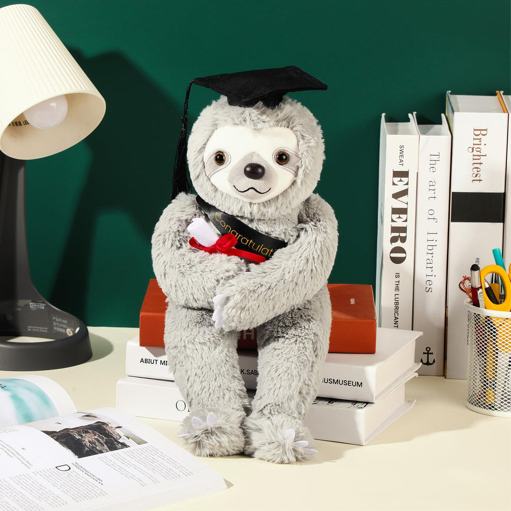 Hollowfly Class of 2026 Graduation Sloth Plush - Soft Stuffed Animal with Cap and Gift Bag, 13.4 Inch