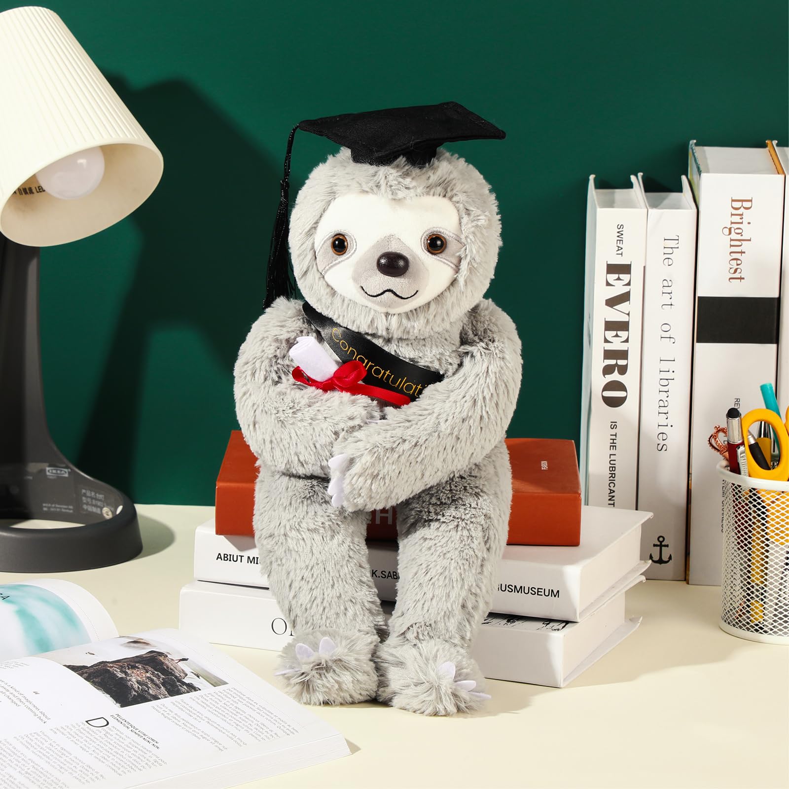 Hollowfly Class of 2026 Graduation Sloth Plush - Soft Stuffed Animal with Cap and Gift Bag, 13.4 Inch