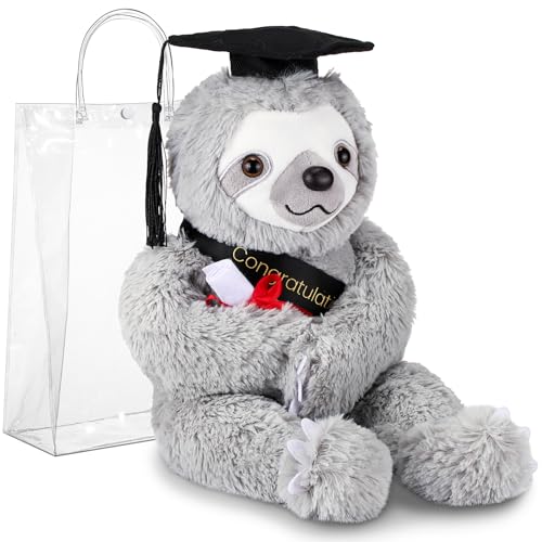 Hollowfly Class of 2026 Graduation Sloth Plush - Soft Stuffed Animal with Cap and Gift Bag, 13.4 Inch