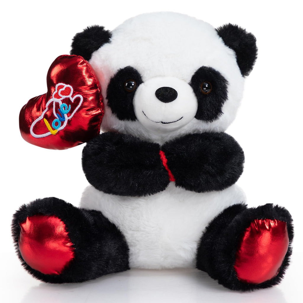 HollyHOME 10-Inch Panda Plush with Heart Balloon – Red Feet, Soft Cuddle Toy for Valentine's