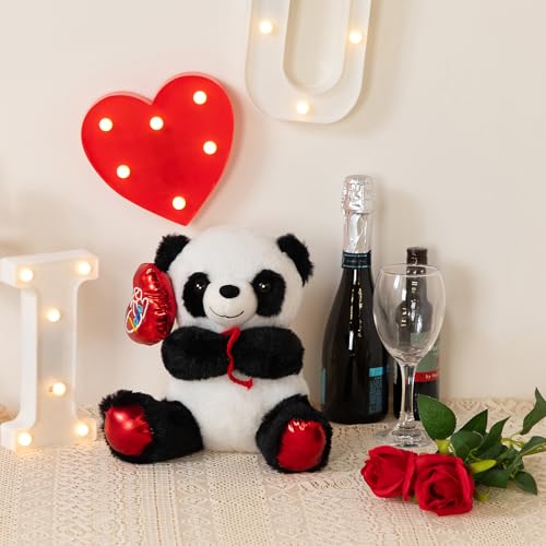 HollyHOME 10-Inch Panda Plush with Heart Balloon – Red Feet, Soft Cuddle Toy for Valentine's
